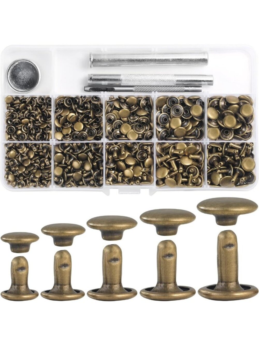 Leather Rivets Kit - 340 Sets Mixed Sizes Double Cap Studs for Crafting Clothes